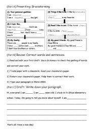English Worksheet: prewriting _about myself