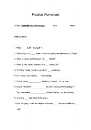 English Worksheet: Prepostion and Verb Change Practice