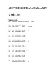 English worksheet: verbs list