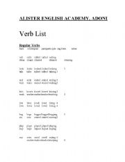 English Worksheet: verbs list
