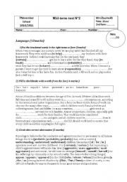 English Worksheet: Mid term test N2