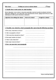 English Worksheet: writing as a process about describing school