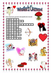 English Worksheet: Valentines crossword