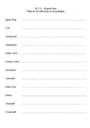 English Worksheet: Car Engine Parts