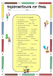 English Worksheet: Prepositions of time test