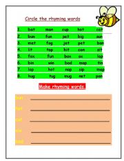 English Worksheet: rhyming words