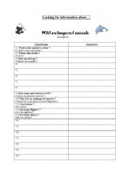 English worksheet: Wild endangered animals