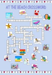 English Worksheet: At the beach crossword