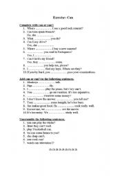 English Worksheet: Can