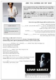 English Worksheet: LENNY KRAVITZ - Are you gonna go my way LISTENING Song activity (With Key!)