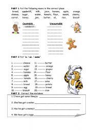 English Worksheet: countable uncountable