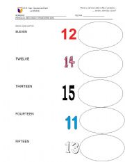 English worksheet: Numbers from 11-15