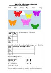 English worksheet: The Butterfly Color Song- colours 