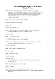 English Worksheet: Stoning scene. script. Life of Brian