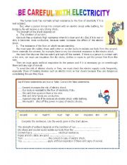 English Worksheet: Be careful with electricity