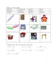 English worksheet: classroom objects 2