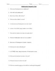 English worksheet: A&E Biography Shakespeare Worksheet