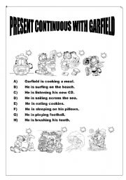 English Worksheet: GARFIELD-PRESENT CONTINUOUS
