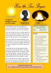 English Worksheet: How the Sun Began: an aboriginal legend