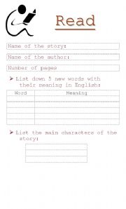 English Worksheet: Readign a book