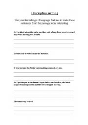 English Worksheet: Descriptive writing