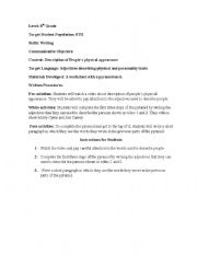 English worksheet: PHYSICAL APPEARANCE WRITING