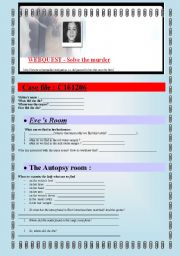 English Worksheet: WEBQUEST SOLVE THE MURDER (5 pages) + answer keys