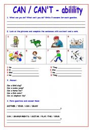 English Worksheet: CAN/CANT (ability) Exercises