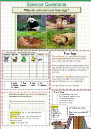 English Worksheet: Why do animals have four legs? Science  17