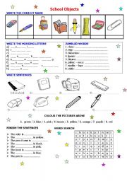 English Worksheet: school objects