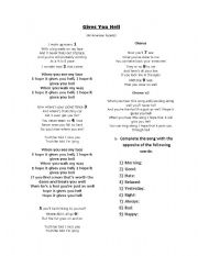 English worksheet: Listening Activity: Gives You Hell by The All American Rejects