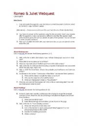 English Worksheet: Romeo and Juliet Webquest