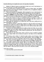 English Worksheet: Violence Against Pakistani Women