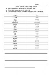 English worksheet: Past tense matching game