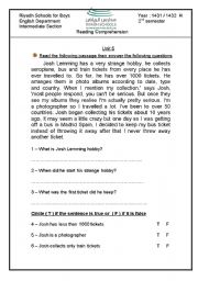 English Worksheet: reading comprehension