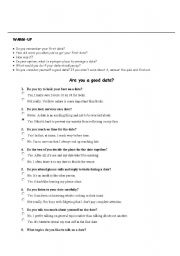 English Worksheet: Are you a good date (QUIZ)