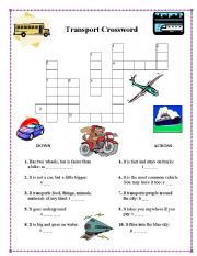 English Worksheet: Transport Crossword