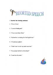 English worksheet: reported speech