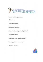 English Worksheet: reported speech