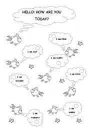 English worksheet: Greetings+feelings