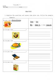 English Worksheet: Do you like+food_Practice 1