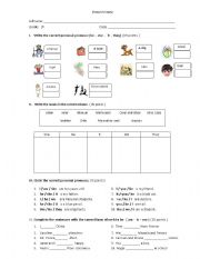 English Worksheet: Exam: Personal pronouns and Verb to be