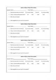 English Worksheet: Audience Feedback for Project Presentations