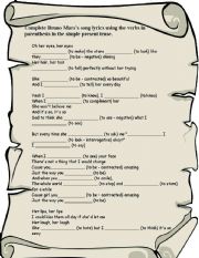 English Worksheet: Song for simple present - Bruno Mars Just the way you are