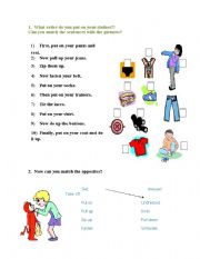 English worksheet: put on your clothes