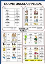 English Worksheet: NOUNS: SINGULAR / PLURAL