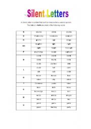 English Worksheet: Silent Letters