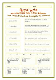 English Worksheet: > Phrasal Verbs Practice 07! > --*-- Definitions + Exercise --*-- BW Included --*-- Fully Editable With Key!