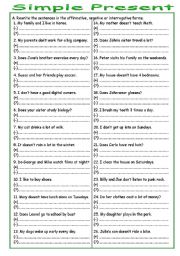 English Worksheet: Simple Present (with answer key)