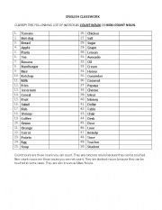 English Worksheet: COUNT AND NONCOUNT NOUNS